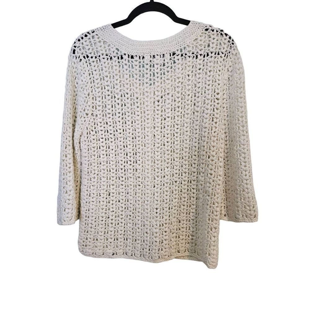Compliments winter white loose knit cardigan.  Size L. - Picture 2 of 4